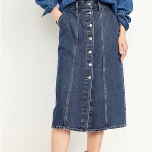 Old Navy Dark Blue Button-Front Midi Skirt